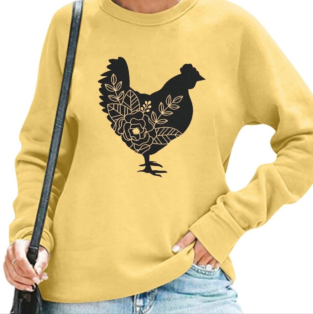 Chicken Sweatshirt Women Farm Long Sleeve Pullover Top